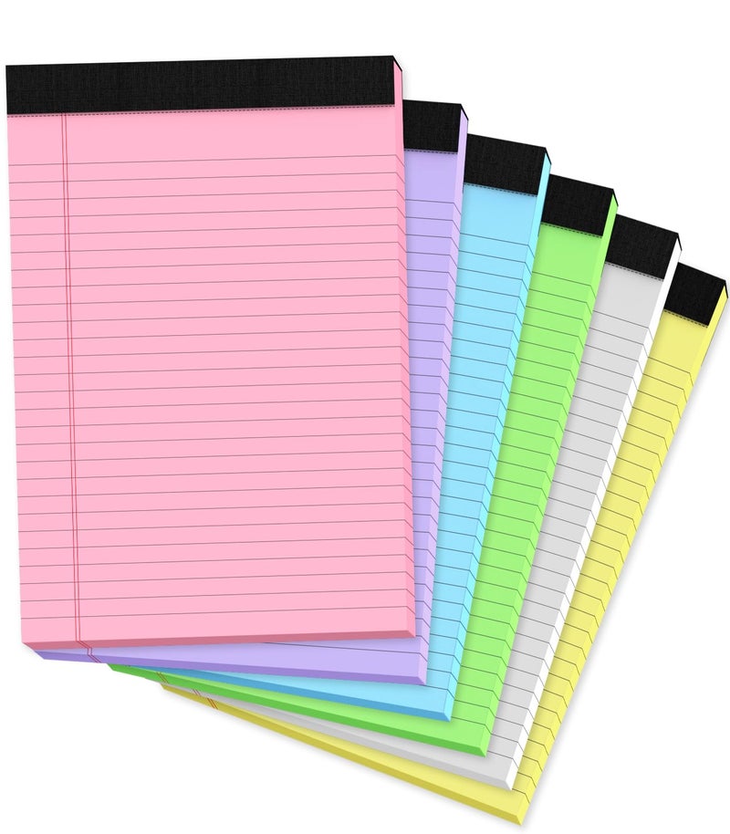 PINJINGPRO 8.5 x 11 Legal Pads, 6 Pack Colored Legal Pads, Wide Ruled, Note Pads 8.5 x 11, Writing Pad, Multicolor Perforated Note Pads with Sturdy White Back, 30 Sheets Per Notepad for School, Home, Office - Image 1